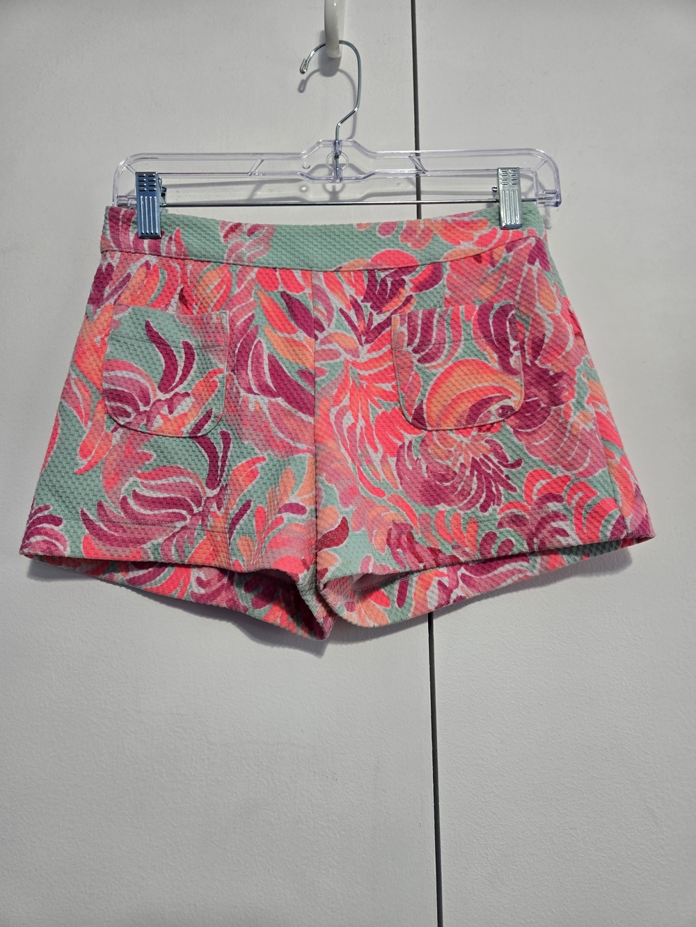 Lilly Pulitzer Floral Shorts 0 Pink Green Tropical Mid Rise Front Zip